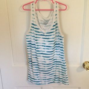 Blue and white striped ribbed tank top.